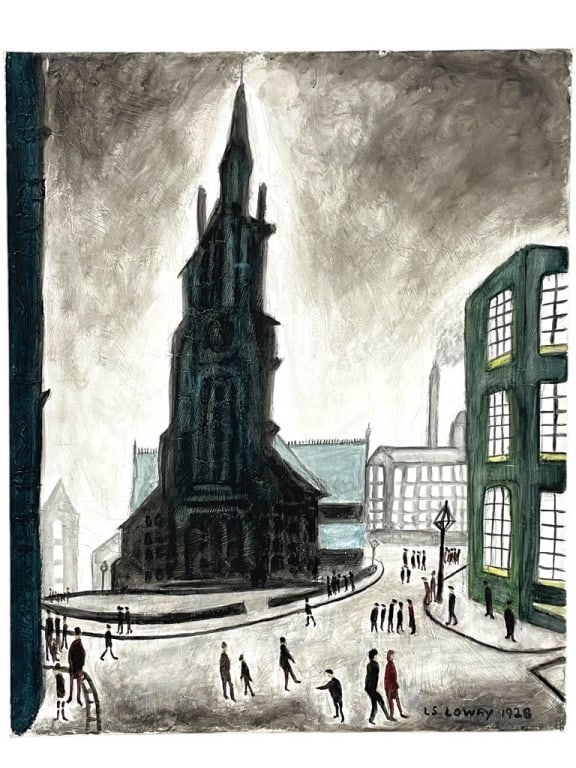 MANNER OF L.S. LOWRY ST SIMONS CHURCH PAINTING 22" (1 of 5)