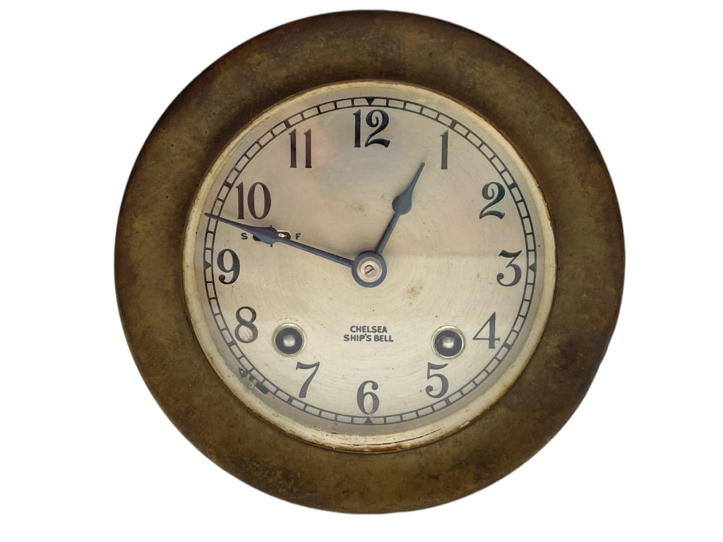 CHELSEA SHIP'S BELL ANTIQUE BRASS CLOCK (1 of 5)