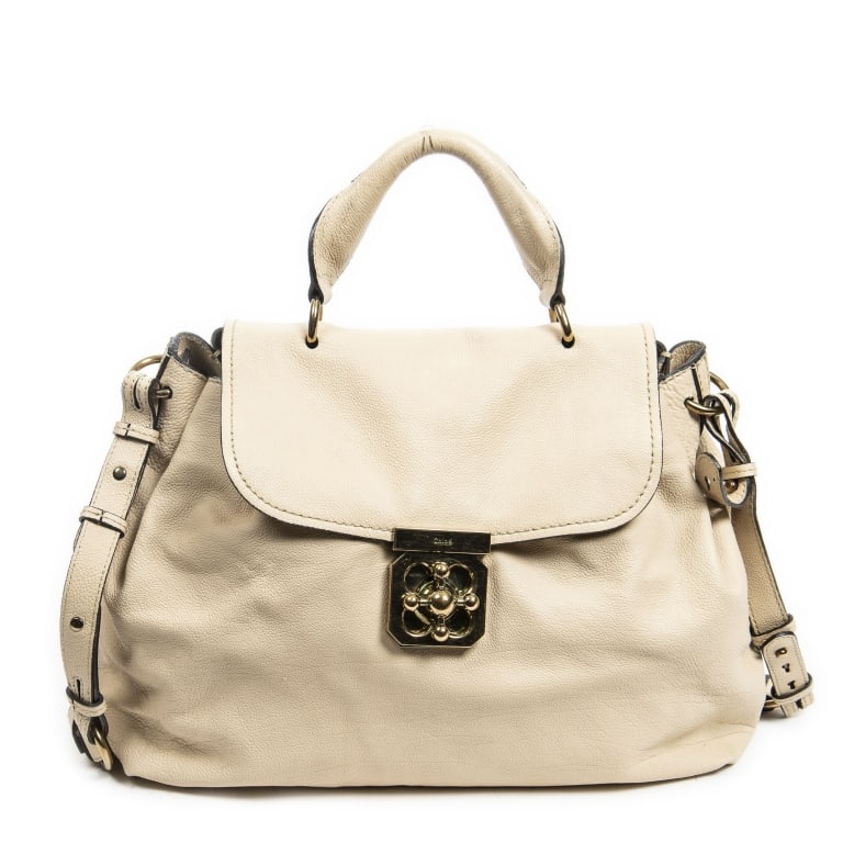 CHLOÉ ELSIE SATCHEL SHOULDER BAG: CHLOÉ ELSIE SATCHEL SHOULDER BAG -BEIGE, CALF LEATHER -31*29*11CM -CONDITION RATING A -ABA3665 JA 102224