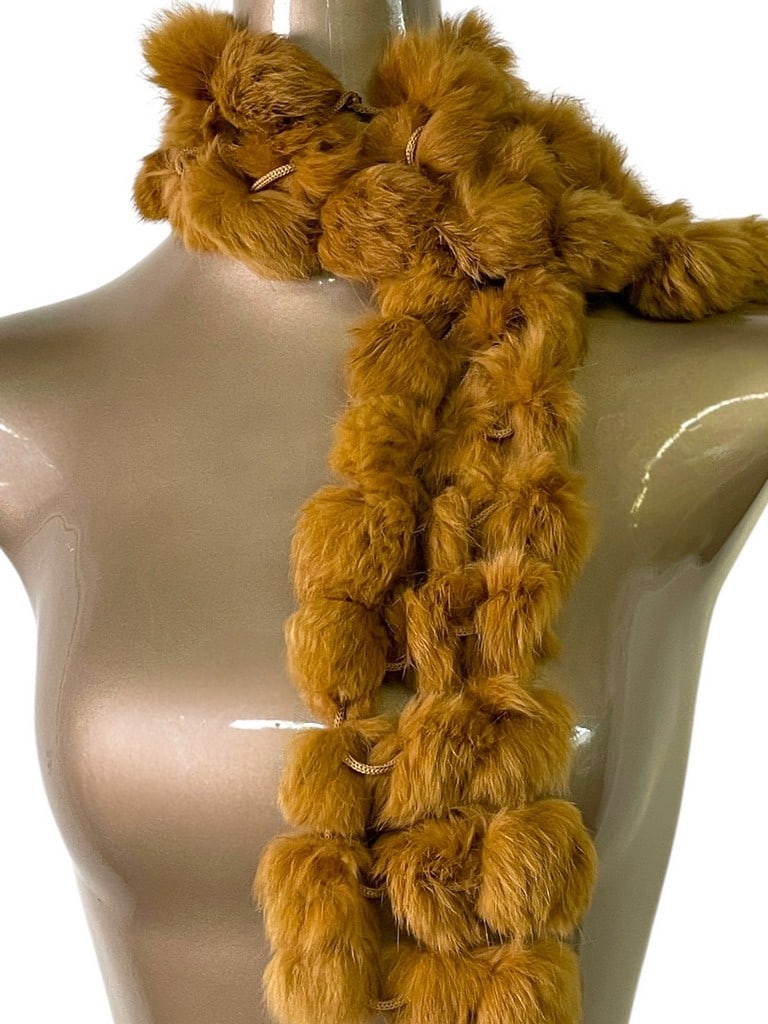 BROWN BAUBLE POM POM RABBIT FUR SCARF WRAP 35" (1 of 4)