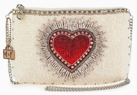 NEW! MARY FRANCES FOLLOW YOUR HEART BEADED CROSSBY: NEW! MARY FRANCES FOLLOW YOUR HEART BEADED CROSSBODY -NEW! -DIMENSIONS: 8.25 X 1.5 X 5.25" -STRAP LENGTH: 49", STRAP DROP: 23.75" -REMOVABLE CROSSBODY CHAIN STRAP -JA 103024 ***Please note that due to