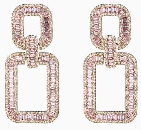 NEW! 18K GP PINK CUBIC ZIRCONIA EARRINGS (1 of 2)