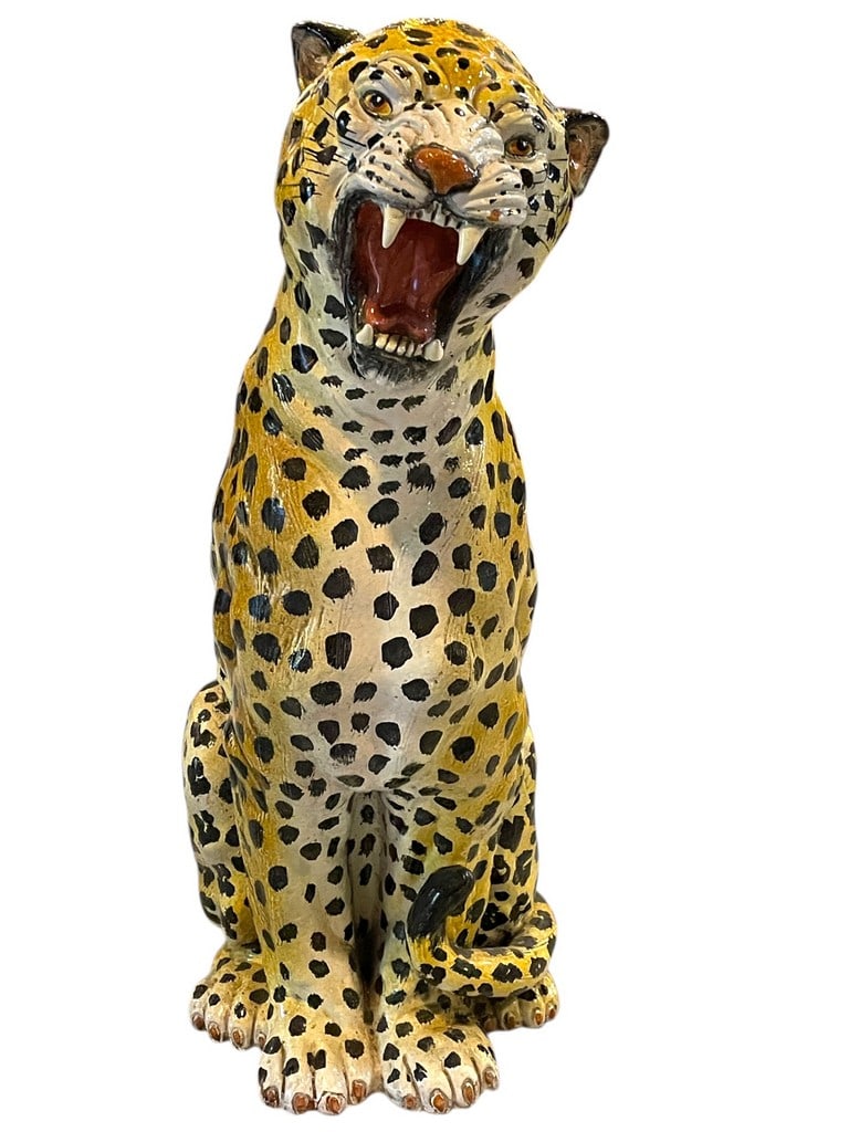 LARGE ITALIAN STYLE HAND PAINTED CERAMIC LEOPARD (1 of 9)