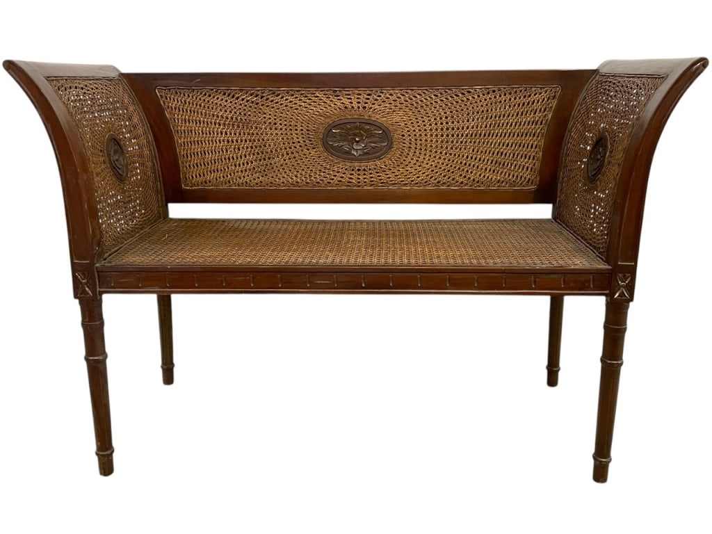 ENGLISH REGENCY STYLE MAHOGANY CANED WINDOW BENCH (1 of 9)