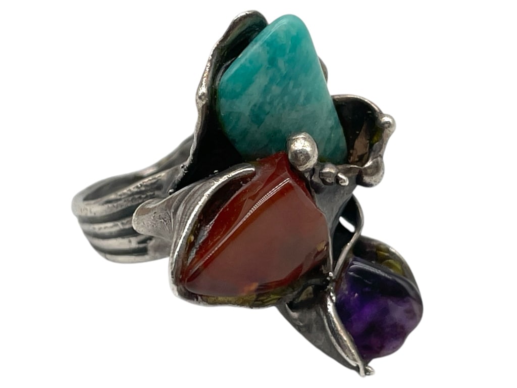 STERLING SILVER AND MULTI GEMSTONE RING SZ8 20.08G (1 of 5)