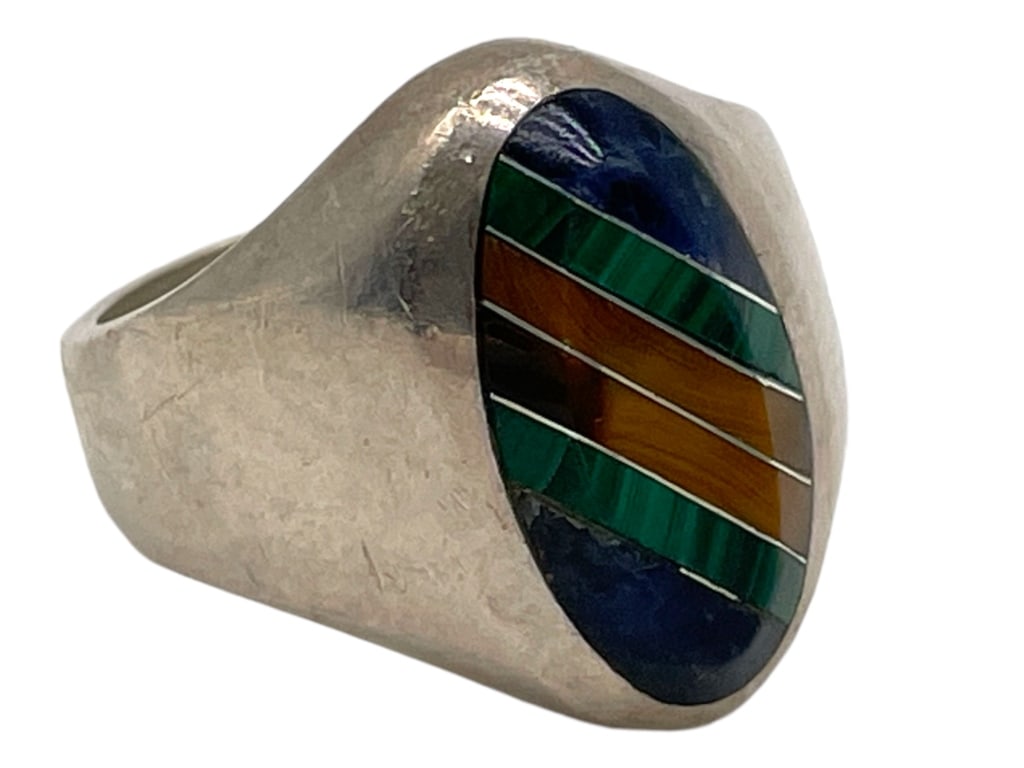MEXICO STERLING INLAY RING SIZE 12 19.14G (1 of 5)