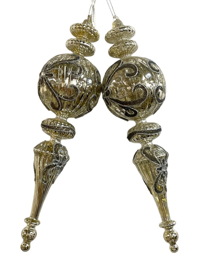 TWO LARGE SILVER HANGING ORNAMENTS 15" (1 of 4)