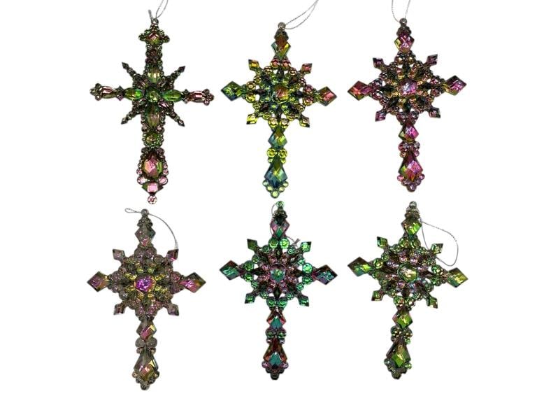 NEW! SET OF 6 VIBRANT CROSS ORNAMENTS (1 of 5)