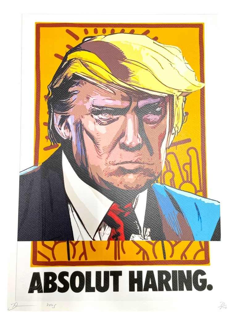 DEATH NYC BANKSY STYLE STREET ART PRINT 18": DEATH NYC HARING STYLE STREET ART PRINT WITH DONALD TRUMP -18" X 12.5" APPROX -PENCIL SIGNED AND NUMBERED -VERY GOOD CONDITION -DP12424