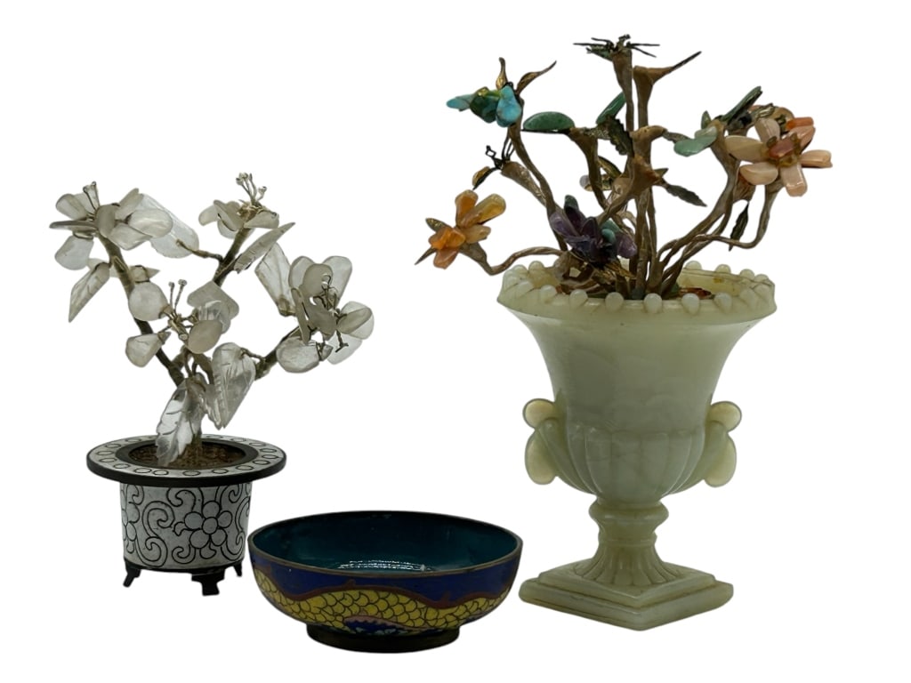 VTG ASIAN CLOISONNE BONSAI  HARDSTONE SCULPTURES (1 of 3)