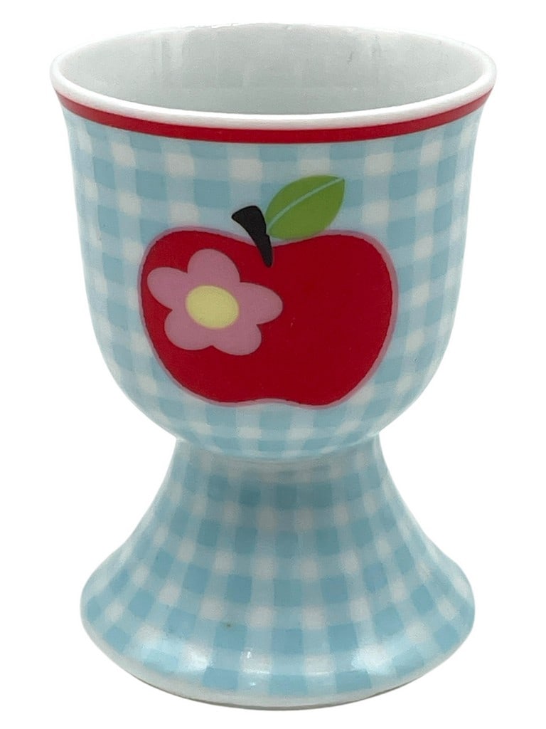 SET OF SIX EGG CUPS WITH APPLE DESIGN: SET OF SIX EGG CUPS WITH APPLE DESIGN -NEW! -SET OF SIX -APPLE AND GINGHAM DESIGN -APPROX 2.5" TALL -JA 120924 ***Please note that due to limited storage space, all items must be picked up within 14 d