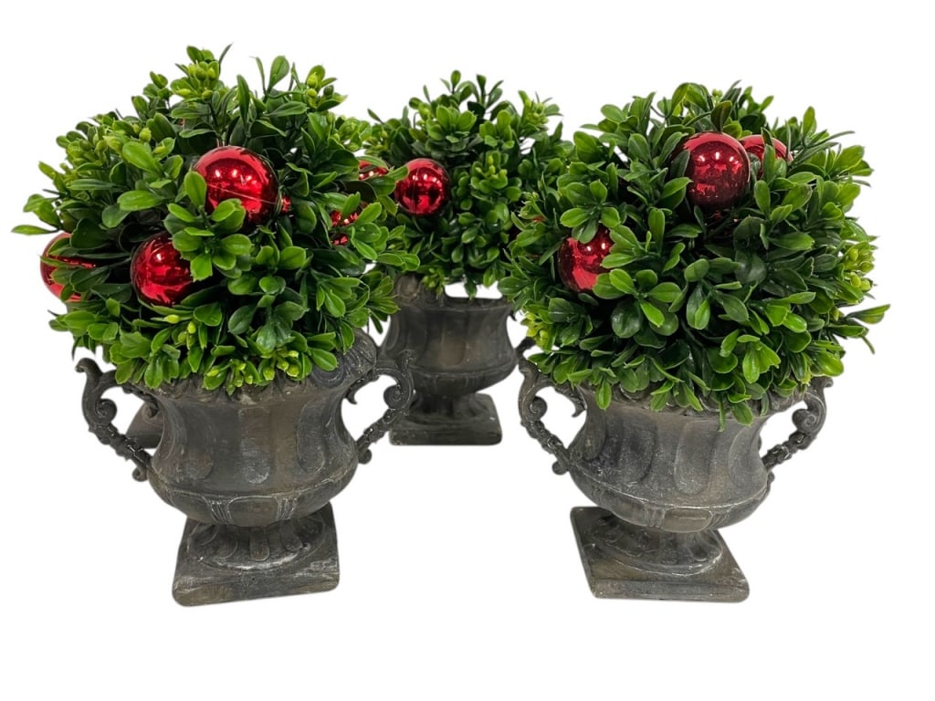 SET OF 5 TOPIARY FAUX HOLIDAY PLANTS IN URNS 7" (1 of 6)