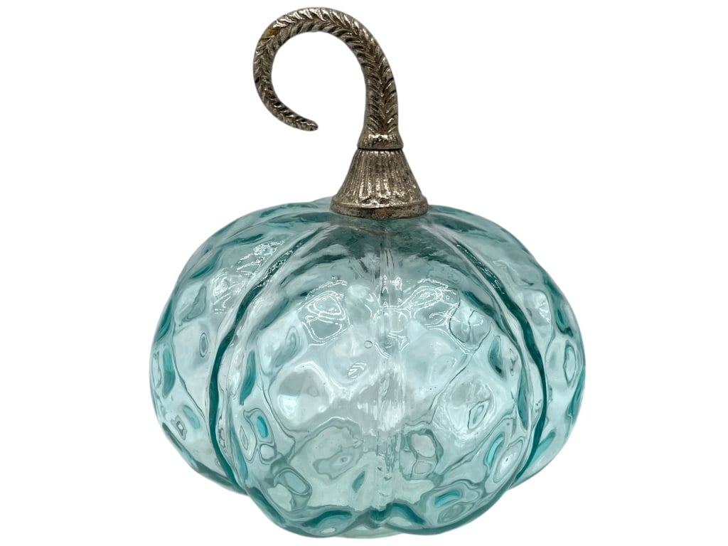 LIGHT BLUE GLASS PUMPKIN WITH SILVER STEM (1 of 3)