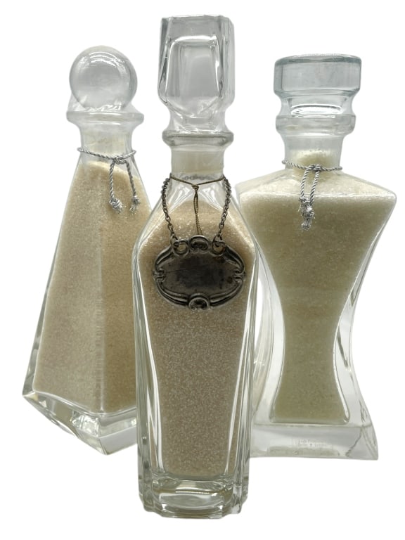NEW! COLLECTION OF 3 BATH SALT GLASS BOTTLES (1 of 3)