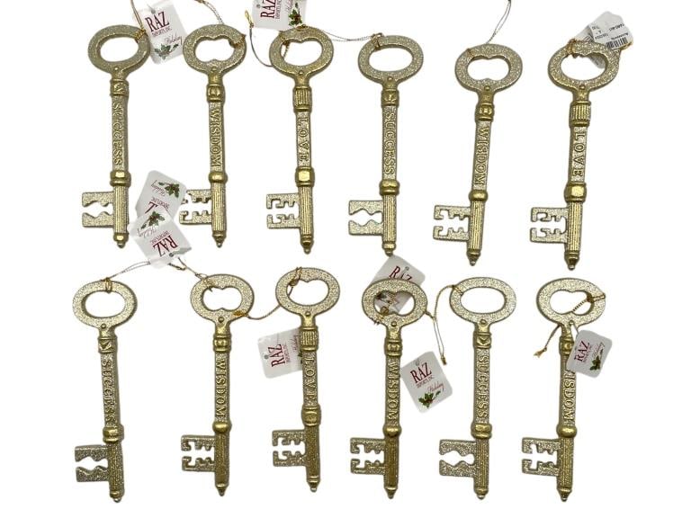 NEW! SET OF 12 GOLD SPARKLE KEY ORNAMENTS (1 of 4)