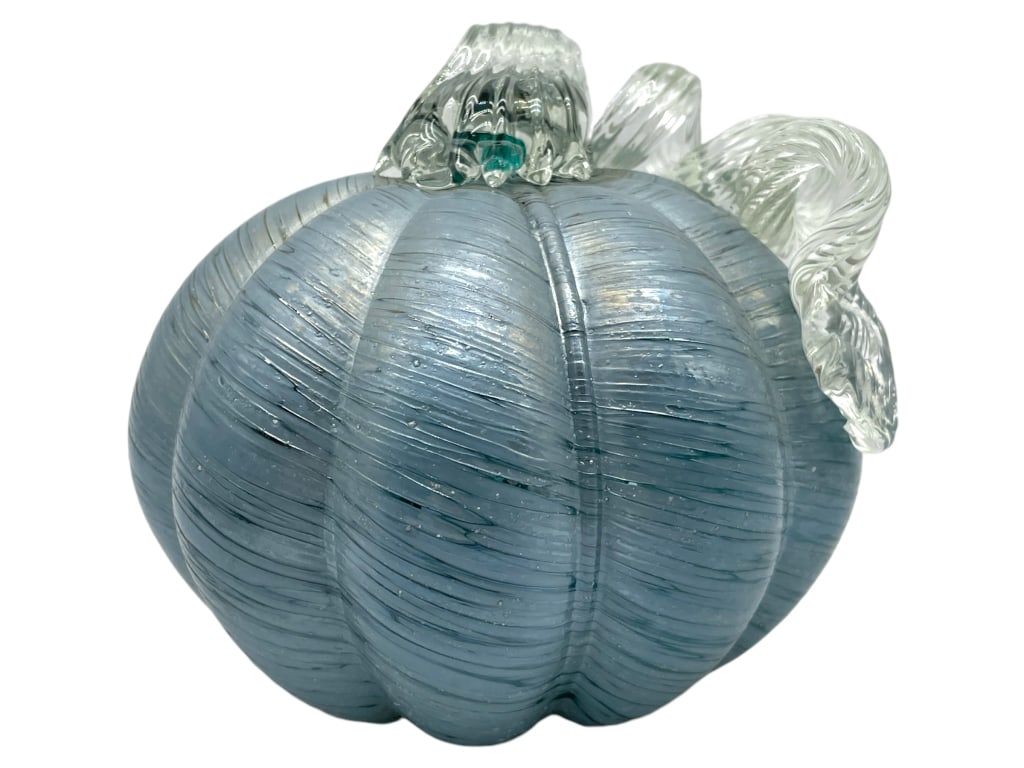 BLUE PAINTED GLASS PUMPKIN WITH CLEAR STEM (1 of 3)