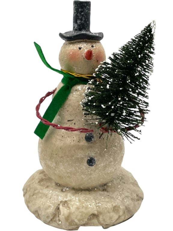 GLITTER SNOWMAN WITH TREE FIGURINE 7": GLITTER SNOWMAN WITH TREE FIGURINE 7" -VERY GOOD CONDITION -APPROX 7" TALL -JA 112624 ***Please note that due to limited storage space, all items must be picked up within 14 days of the auction's conc