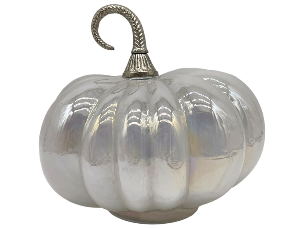 PEARLESCENT GLASS PUMPKIN WITH SILVER STEM (1 of 3)