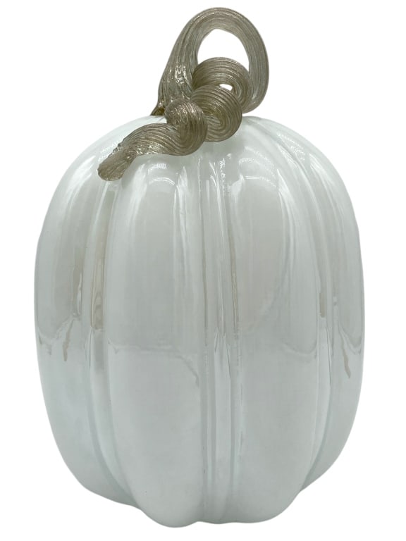 TALL WHITE GLASS PUMPKIN WITH GLITTER STEM (1 of 3)