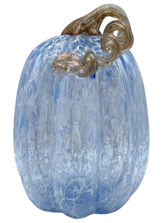 BLUE AND WHITE GLASS PUMPKIN WITH GLITTER STEM (1 of 3)