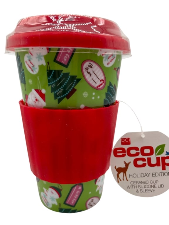 NEW! ECO CUP HOLIDAY EDITION SANTA AND FRIENDS: NEW! ECO CUP HOLIDAY EDITION SANTA AND FRIENDS -NEW! -APPROX 6" TALL -SANTA AND FRIENDS DESIGN -CERAMIC CUP WITH SILICONE LID AND SLEEVE -JA 112724 ***Please note that due to limited storage space, al
