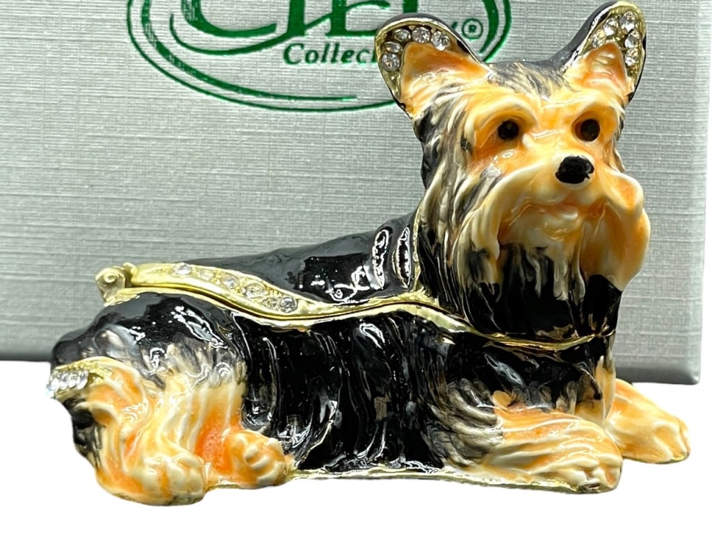 NIB! JEWELED ENAMEL YORKIE DOG TRINKET BOX (1 of 6)