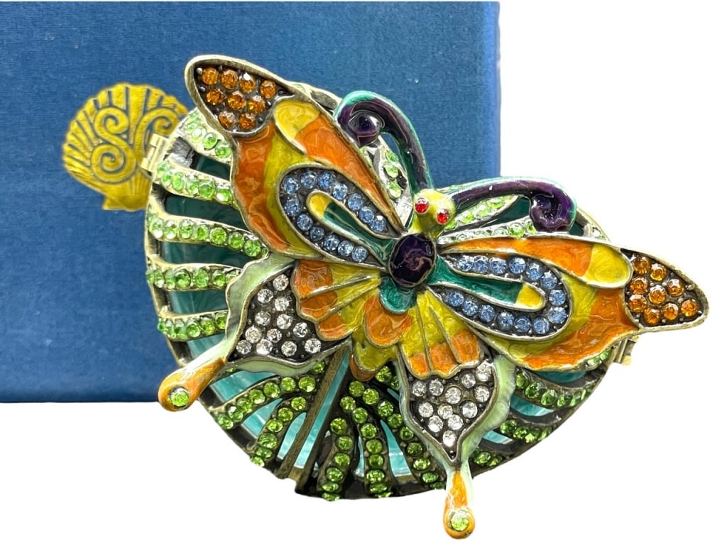 NIB! JEWELED ENAMEL BUTTERFLY TRINKET BOX (1 of 8)