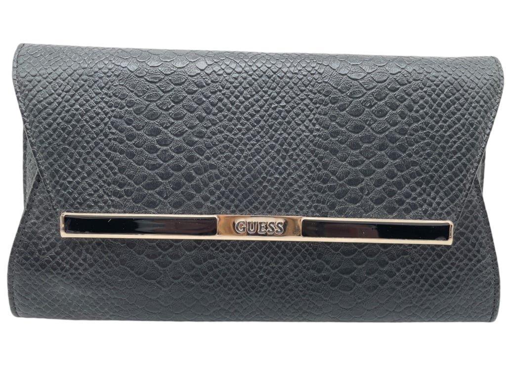 GUESS BLACK WITH SILVER CLUTCH BAG (1 of 5)