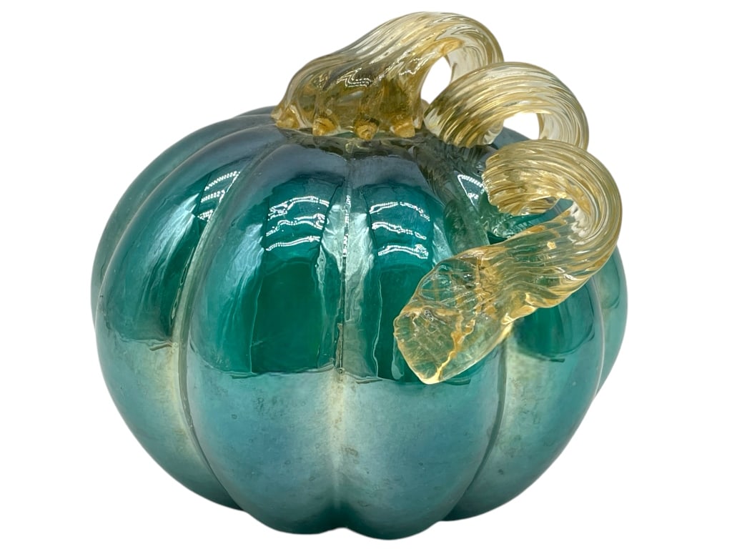 TEAL GLASS PUMPKIN WITH YELLOW STEM (1 of 3)
