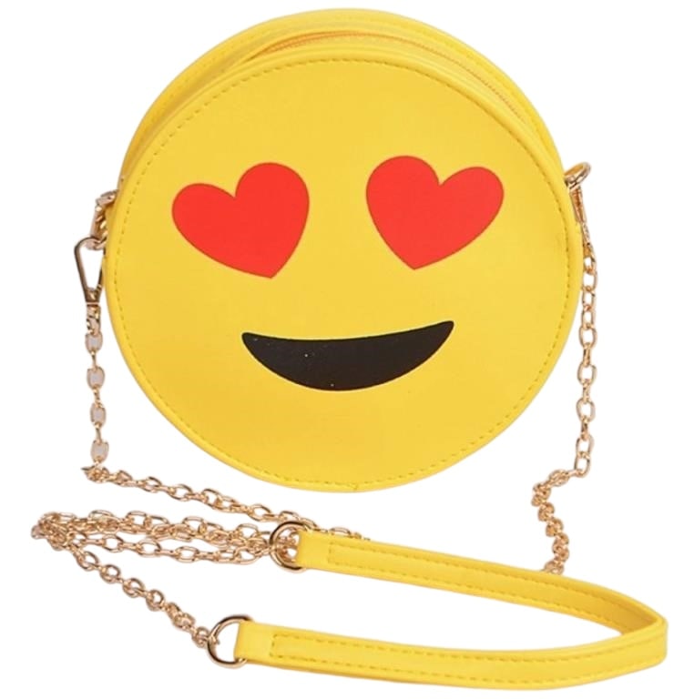 NEW! IN LOVE EMOJI CLUTCH PURSE: IN LOVE EMOJI CLUTCH -6.75W*6.75H*2D -POLYURETHANE, MIXED METAL -NEW !!!
