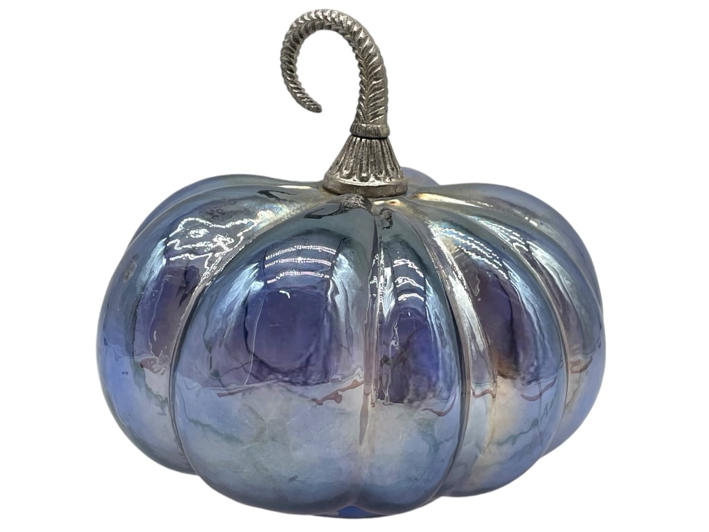 LIGHT UP PURPLE GLASS PUMPKIN WITH SILVER STEM (1 of 3)