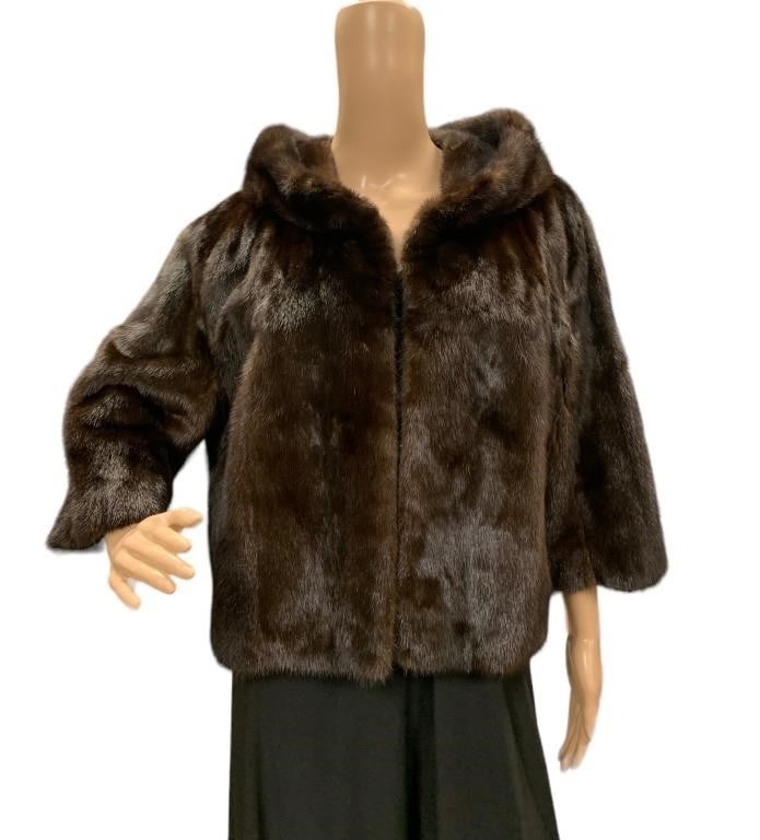 VINTAGE DARK BROWN MINK FUR WRAP WITH SLEEVES (1 of 4)