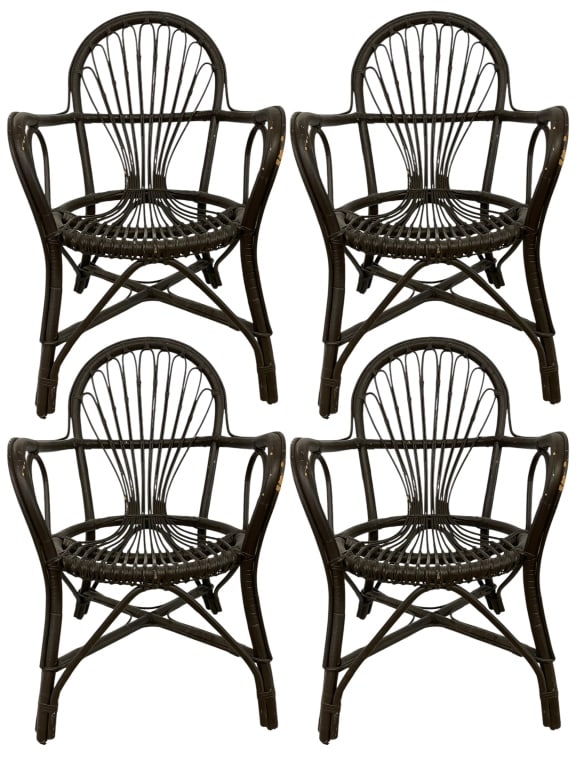 4 McGUIRE STYLE  SUNBURST BACK RATTAN CHAIRS (1 of 5)