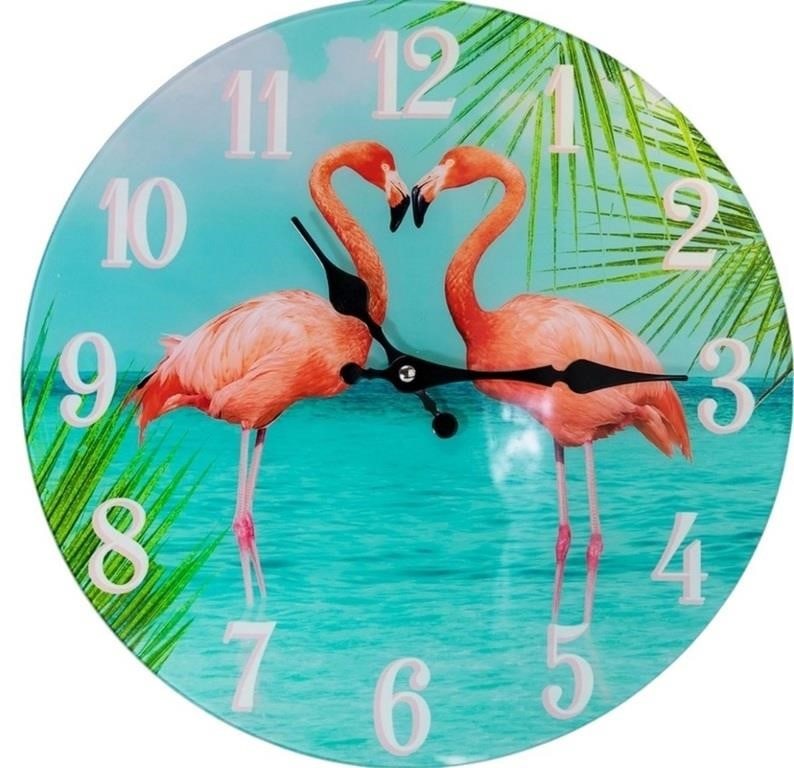 FLAMINGO GLASS COASTAL WALL CLOCK 13" (1 of 2)