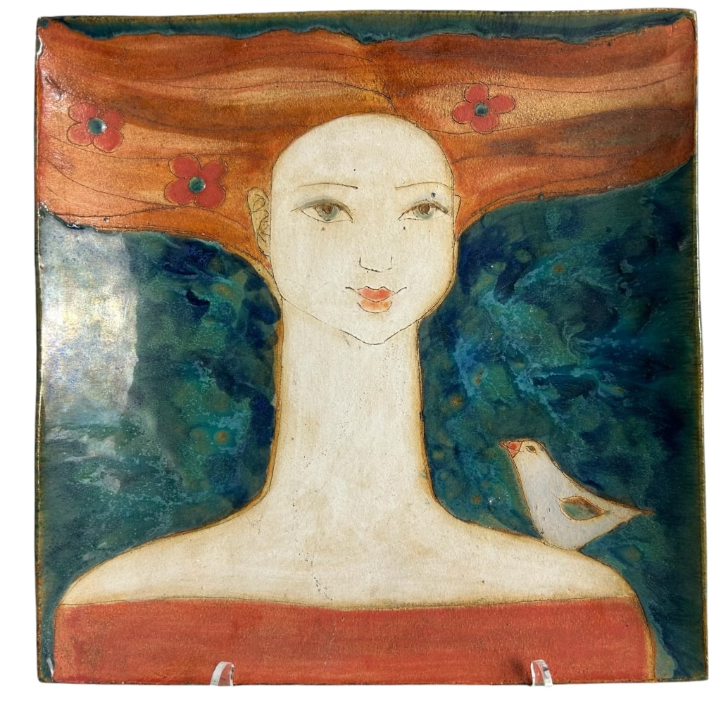 ARTIST SIGNED HANDPAINTED POTTERY DISH 14" (1 of 3)