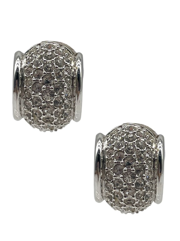 SWAROVSKI CRYSTAL SILVER EARRINGS CLIP: SWAROVSKI CRYSTAL SILVER EARRINGS CLIP -SIZE 1" -VERY GOOD PRE OWNED -DM93024