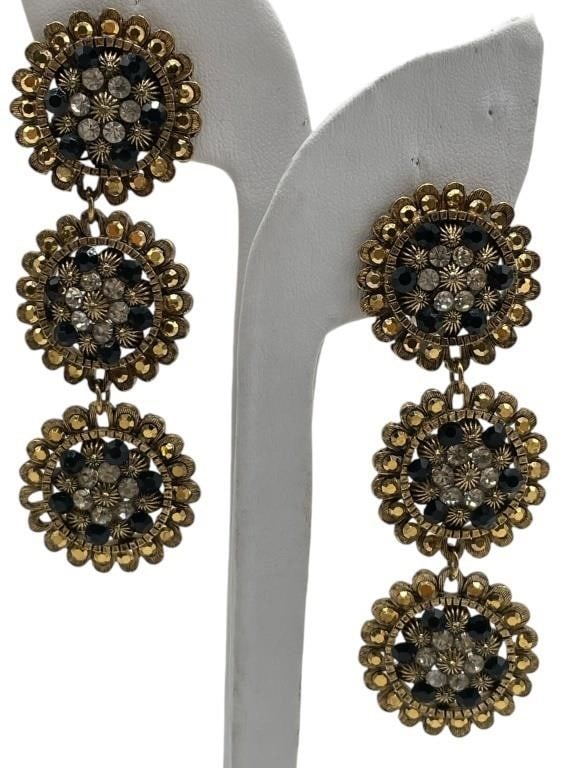 FLORAL RHINESTONE AND CITRINE STYLE CLIP EARRINGS (1 of 4)