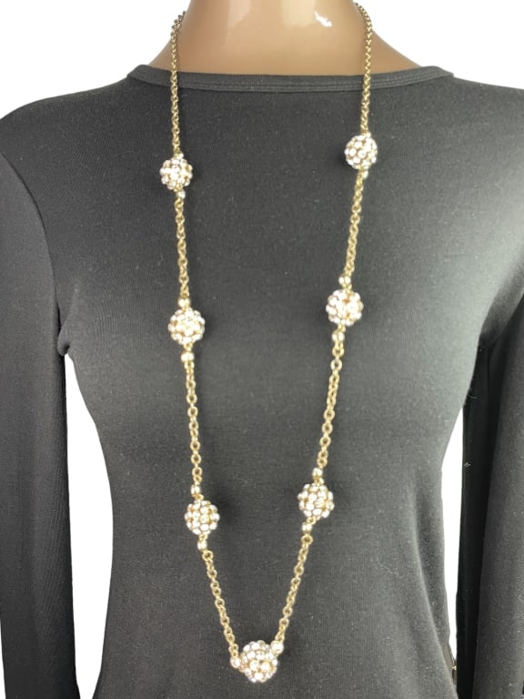 ANNE KLIEN GOLD RHINESTONE NECKLACE DROP 20": ANNE KLIEN GOLD RHINESTONE NECKLACE VINT. VERY GOOD PRE-OWNED DROP LENGTH: 20"