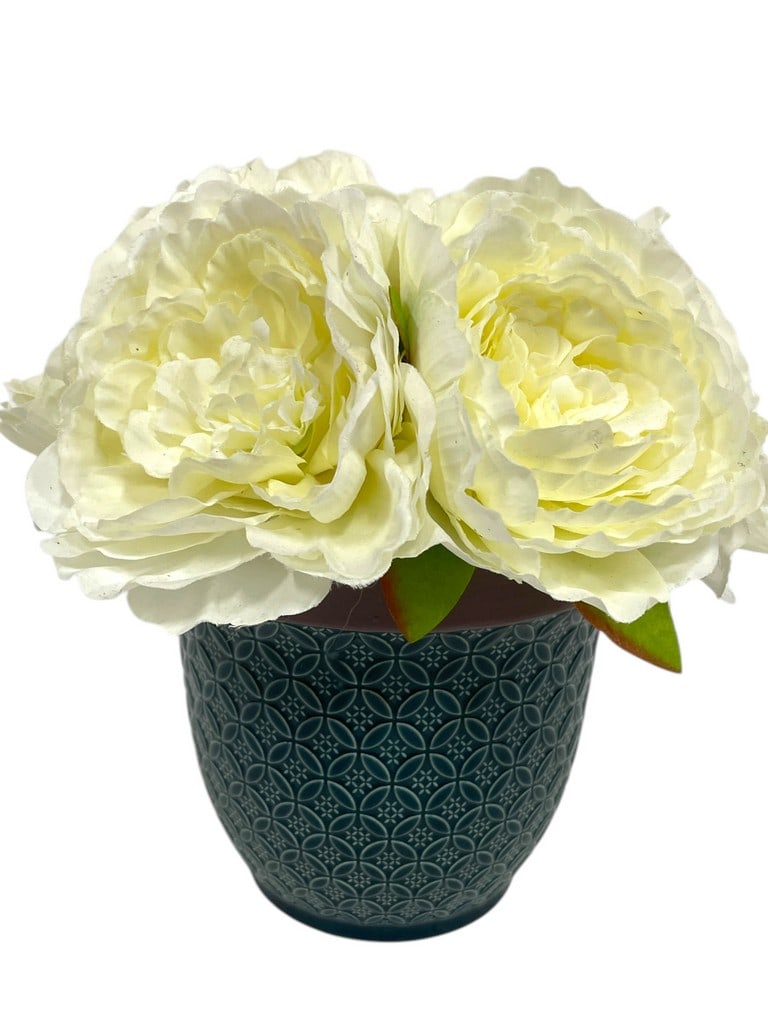 FAUX FLOWER ARRANGEMENT IN CERAMIC POT 8.5" (1 of 6)
