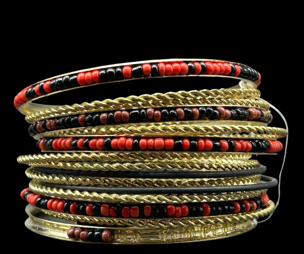 NEW RED & GOLD BEADED BANGLE BRACELETS 2.5" (1 of 4)
