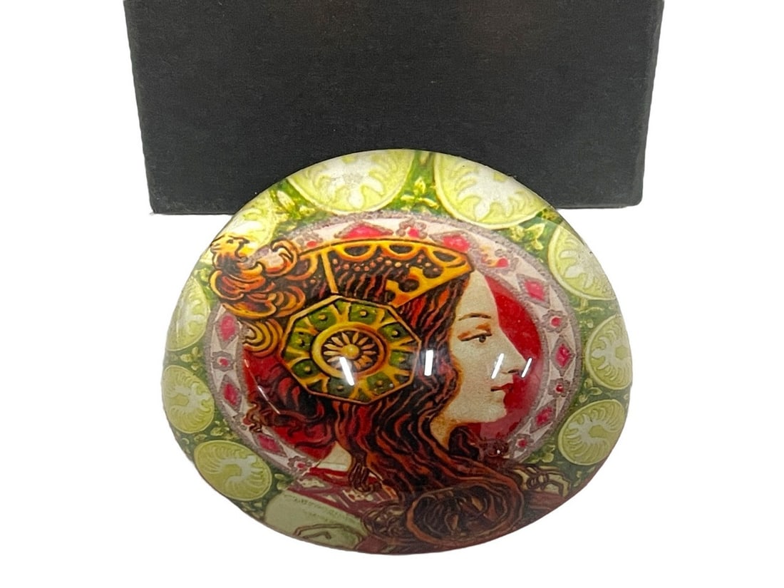 NEW! TOZAI PAPERWEIGHT WITH PSYCHEDELIC DESIGN: TOZAI GLASS PAPERWEIGHT WITH PSYCHEDELIC MID CENTURY DESIGN | OFFICE DESK DECOR -NEW IN BOX!! - ***Please note that due to limited storage space, all items must be picked up within 14 days of the auct