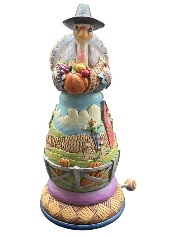 NEW! NIB JIM SHORE "FOR ALL THINGS, GIVE THANKS": NEW! NIB JIM SHORE "FOR ALL THINGS, GIVE THANKS" TURKEY WITH ROTATING HARVEST SCENE MUSICAL TUNE: "FUR ELISE" -NEW! NIB -APPROX 10.5" TALL -JA 110424 #6 ***Please note that due to limited storage spac