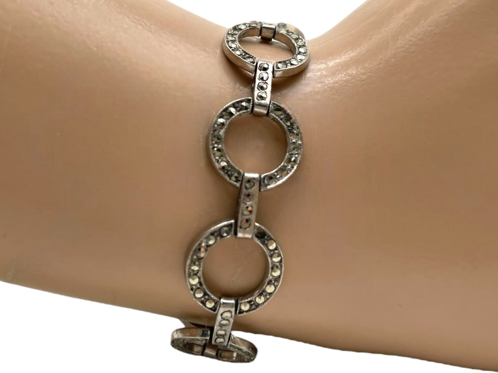 STERLING SILVER CIRCLE LINK  BRACELET 14.90G (1 of 7)