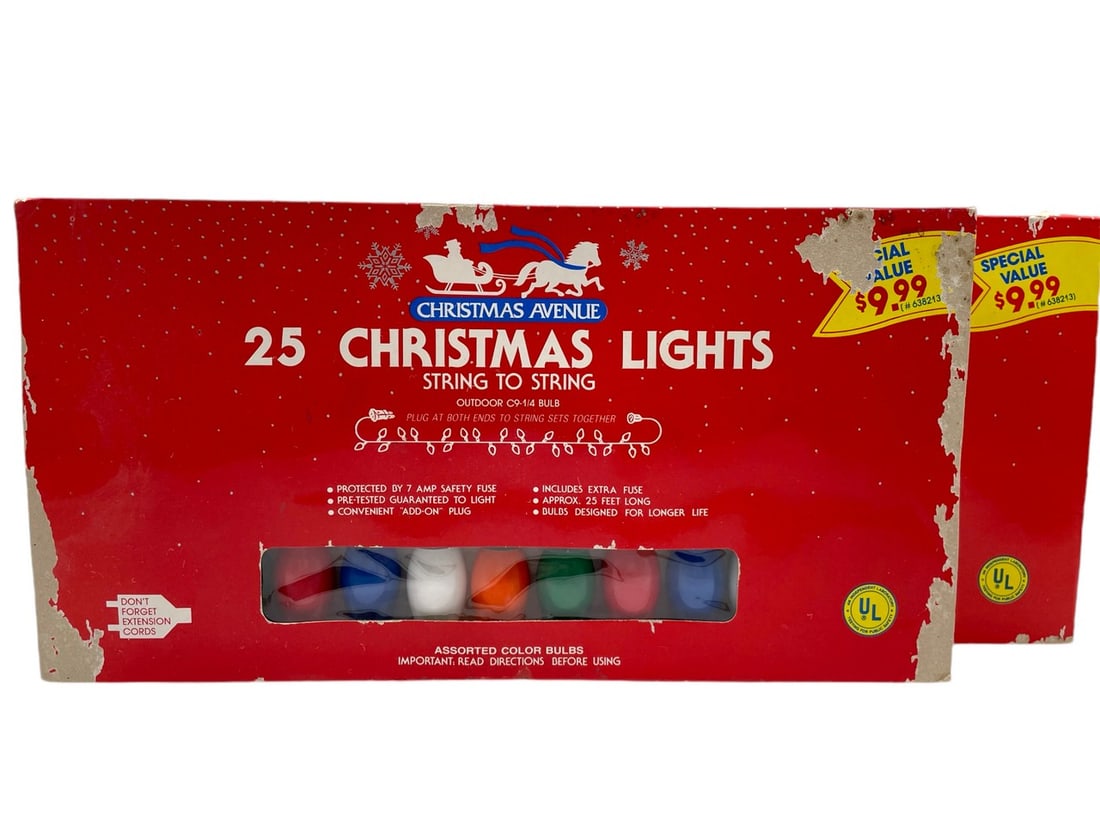 NIB CHRISTMAS AVENUE TWO PACK OF 25 CLASSIC LIGHTS: NIB CHRISTMAS AVENUE TWO PACK OF 25 CLASSIC LIGHTS -NIB -TWO PACKS OF STRING LIGHTS -JA 120324 ***Please note that due to limited storage space, all items must be picked up within 14 days of the aucti