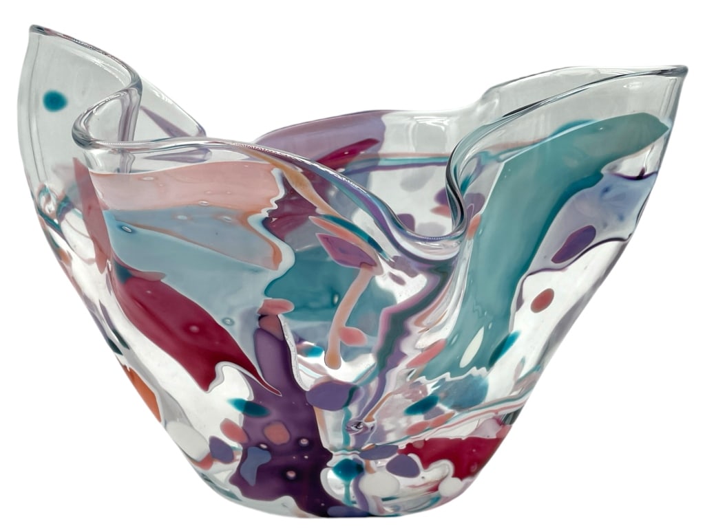 STEPHEN NELSON 1992 ABSTRACT BLOWN GLASS BOWL (1 of 7)