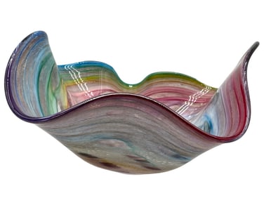 MURANO STYLE  ART GLASS WAVE BOWL 10"
