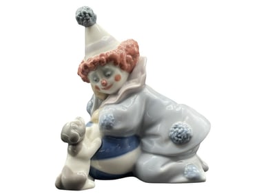 LLADRO PIERROT WITH PUPPY & BALL FIGURINE 4"