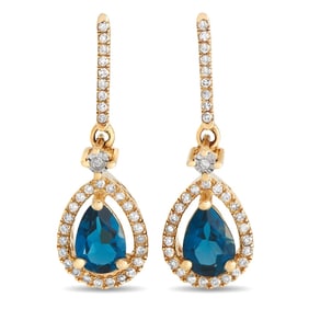 14K YELLOW GOLD DIAMOND AND TOPAZ PEAR EARRINGS