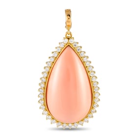 18K GOLD DIAMOND AND CORAL TEARDROP PENDANT
