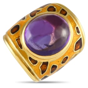 H. STERN 18K GOLD AMETHYST ENAMELED RING SZ 5